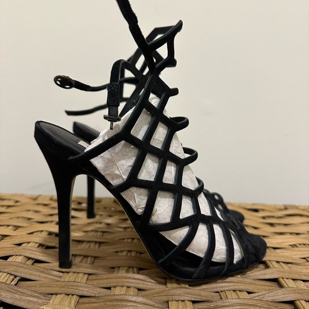 Steve Madden Black Cage Lace-Up Stiletto Heels